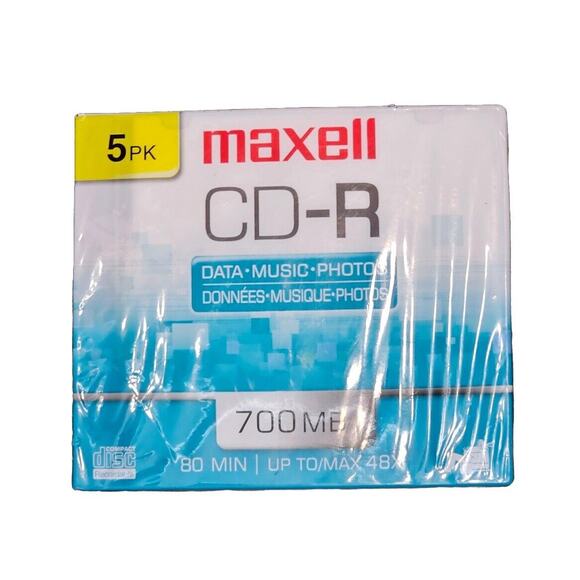 Maxell CD-R 700 MB Data Music Photos 80 Min Up To/Max 48X 5 Pack New Sealed - Picture 1 of 3